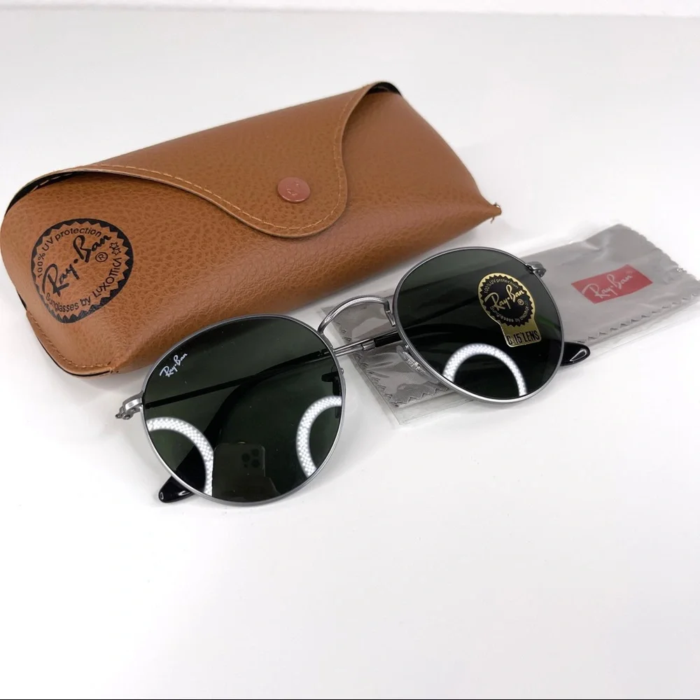 RAY BAN Icons 53mm Retro Round Metal Sunglasses NEW Matte Gunmetal Crystal Green